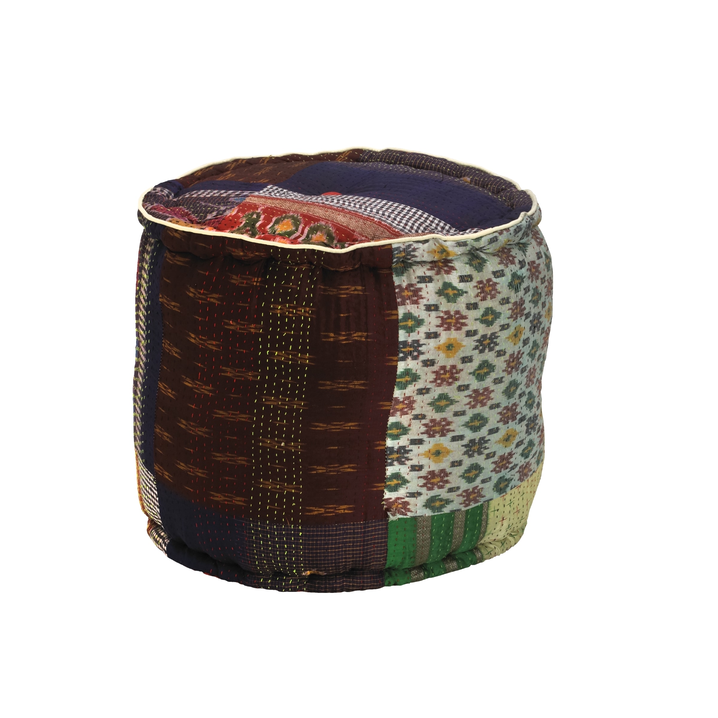 Elements Gudari Patchwork Velvet Round Pouf