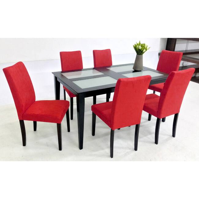 Warehouse of Tiffany Shino Red 7-piece Glass Table Dining Set