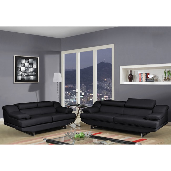 Natalie Black/ Polished Chrome Bonded Leather Loveseat