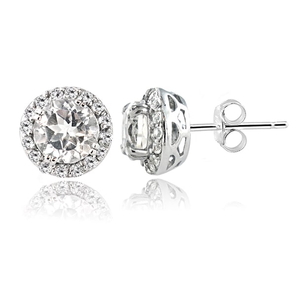 Glitzy Rocks Sterling Silver 2ct White Topaz Round Halo Stud Earrings Glitzy Rocks Gemstone Earrings