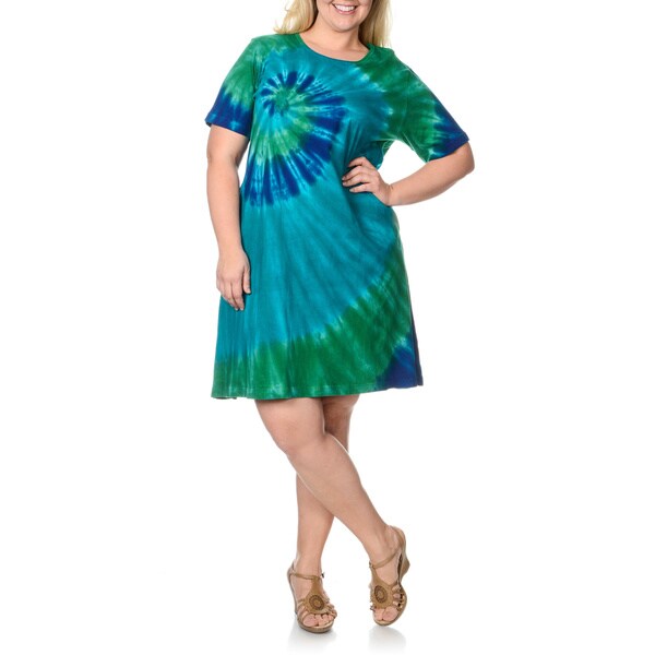 La Cera Women's Plus Size Blue Tie Dye Print Dress La Cera Dresses