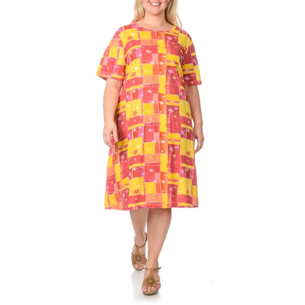 La Cera Womens Plus Size Floral Patchwork Print Dress   16233817