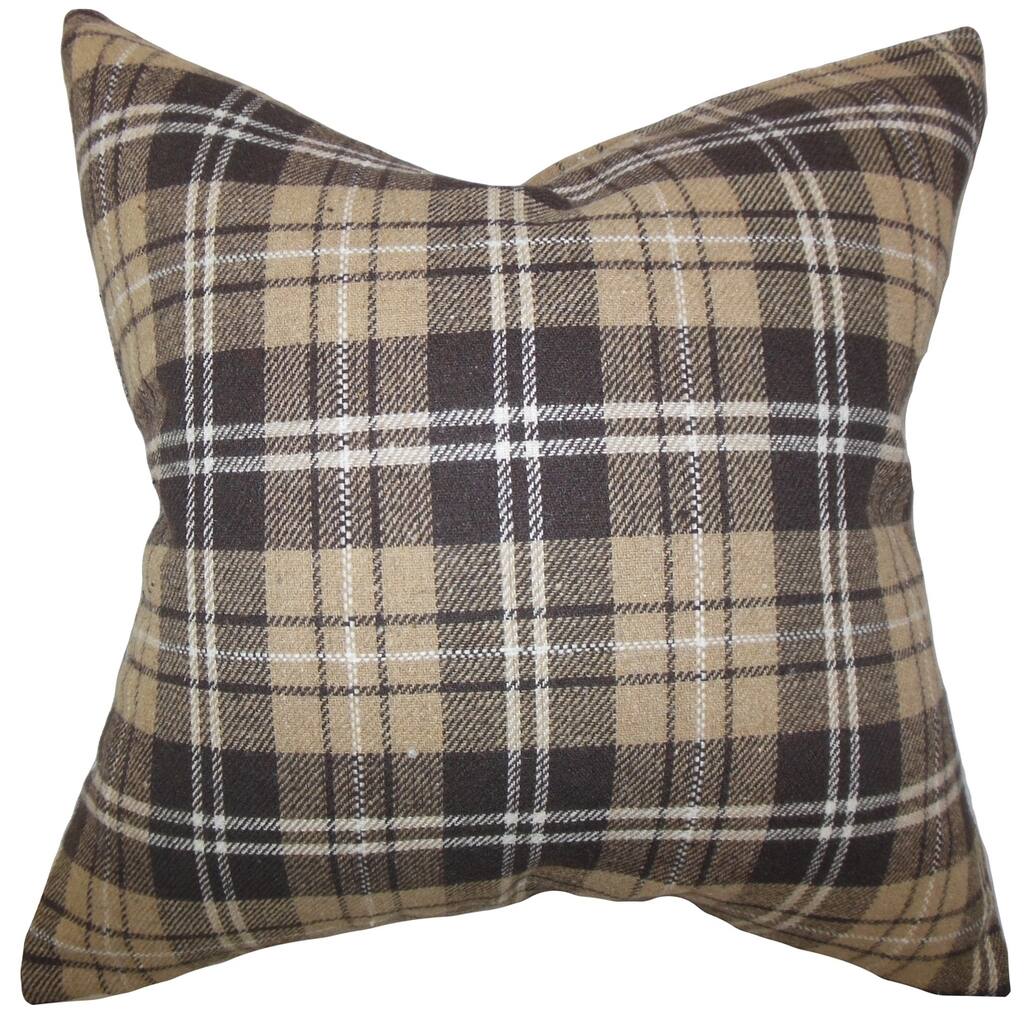 Baxley Plaid Brown Down Filled Throw Pillow