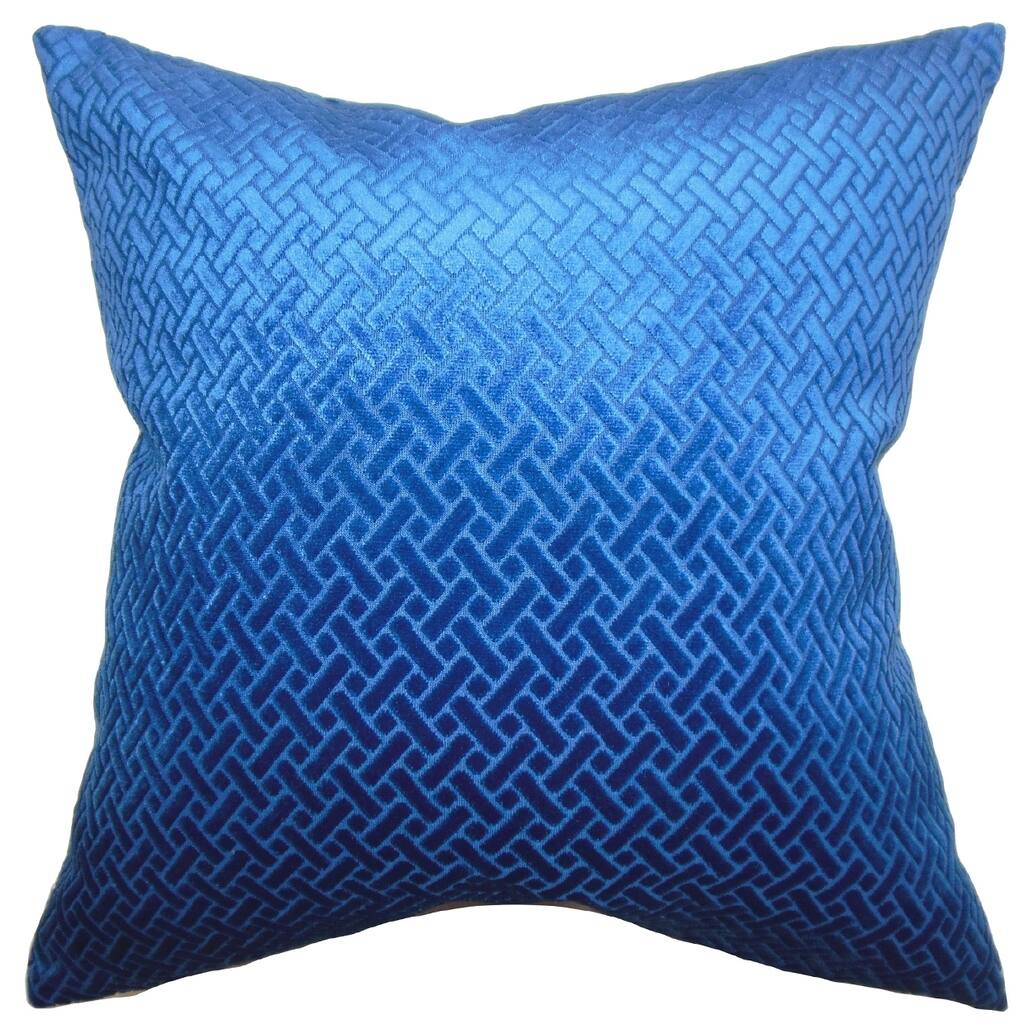 Brielle Solid Blue Velvet Down Filled Throw Pillow