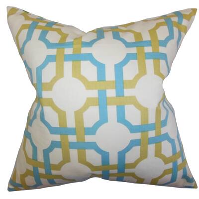 Aebba Tile Blue Feather and Down Filled Throw Pillow