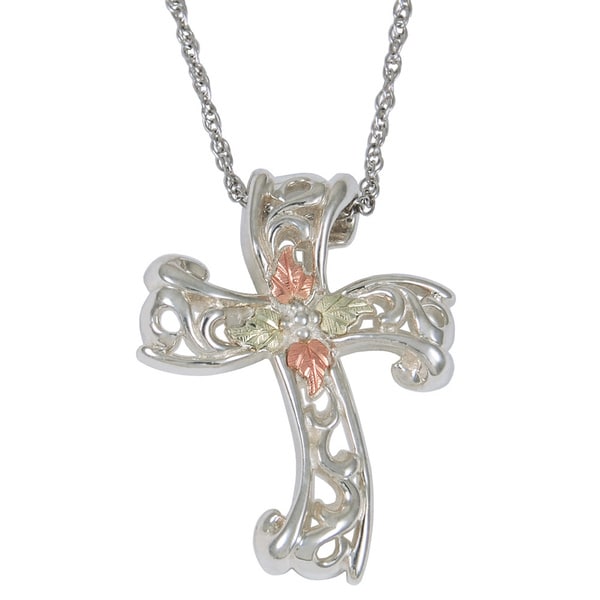 Black Hills Gold over Silver Filligree Cross Necklace   16234262