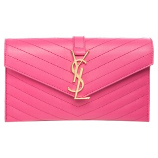 Saint Laurent 'Monogramme' Pink Quilted Leather Envelope Clutch
