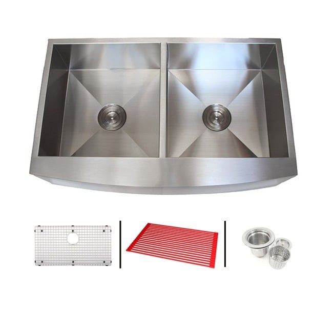 36 inch Stainless Steel Farmhouse Double Bowl Curve Apron Kitchen Sink Combo