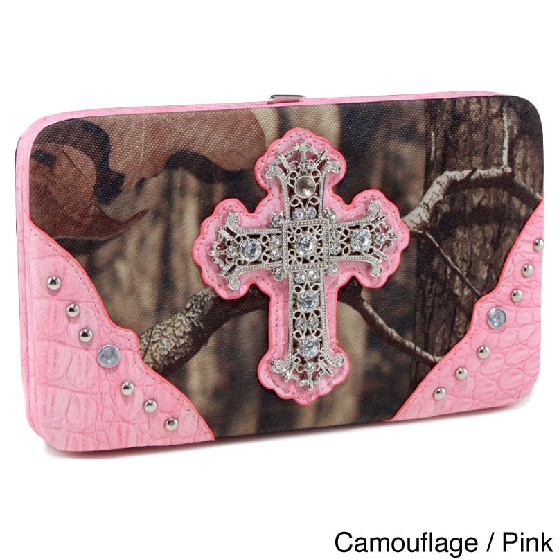 Mossy Oak Rhinestone Cross Camouflage Extra Deep Frame Wallet