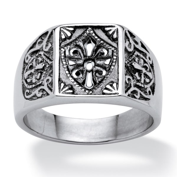 Shop Men's Cross and Crest Signet Ring in Stainless Steel - Free ...