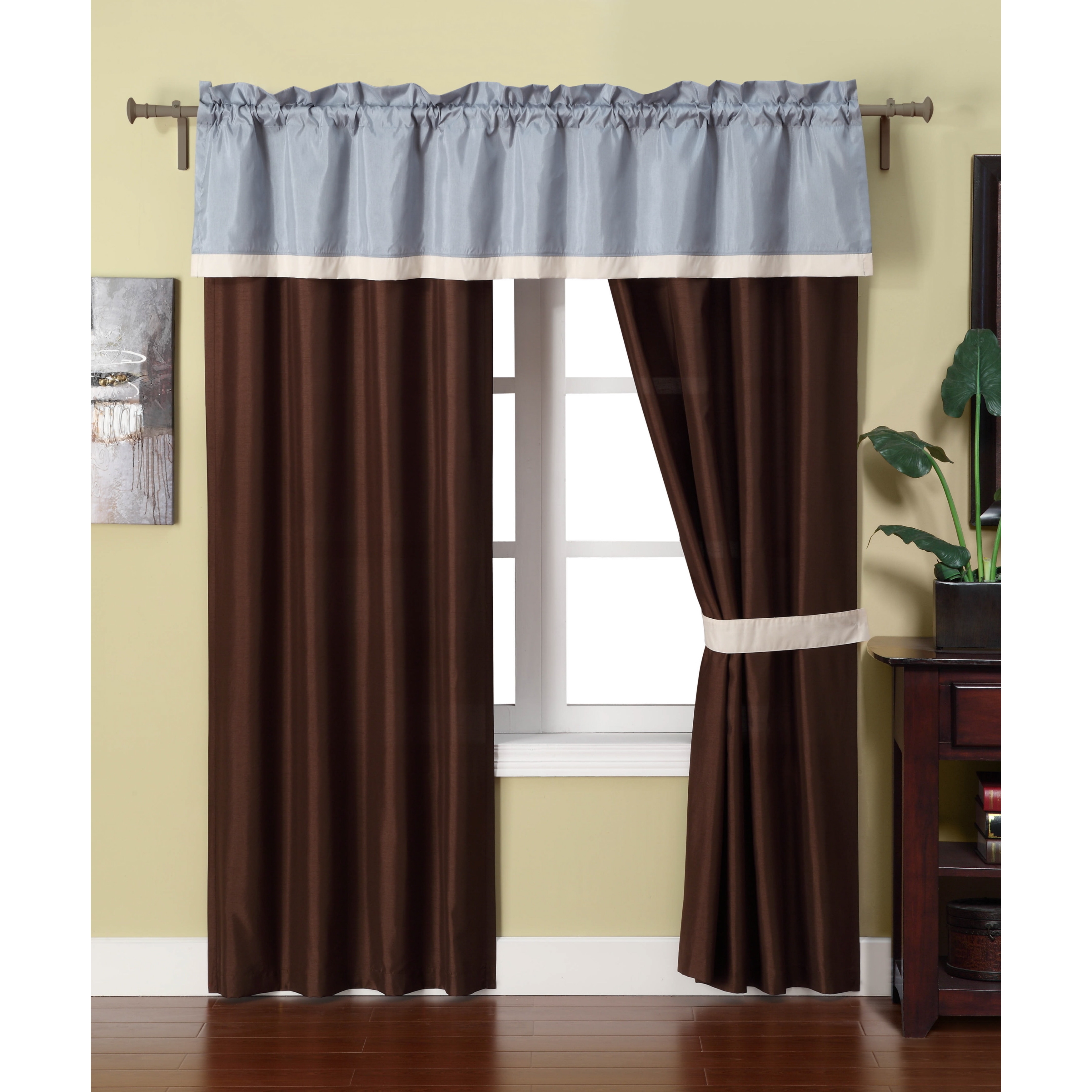 Maxwell Faux Silk Taffeta 5 piece Curtain Panel Set