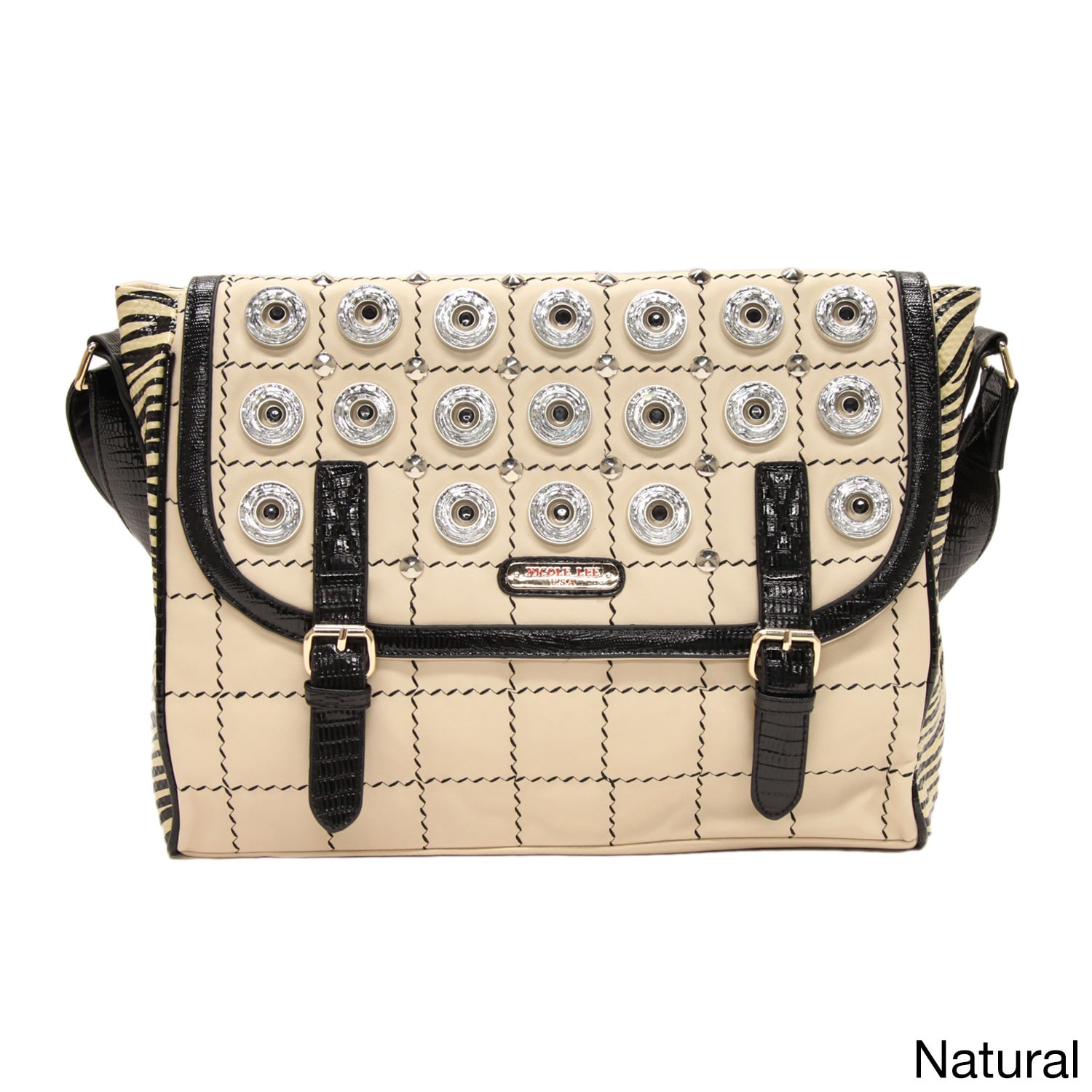 Nicole Lee Minerva Zebra Quilted Embellished Messenger Bag