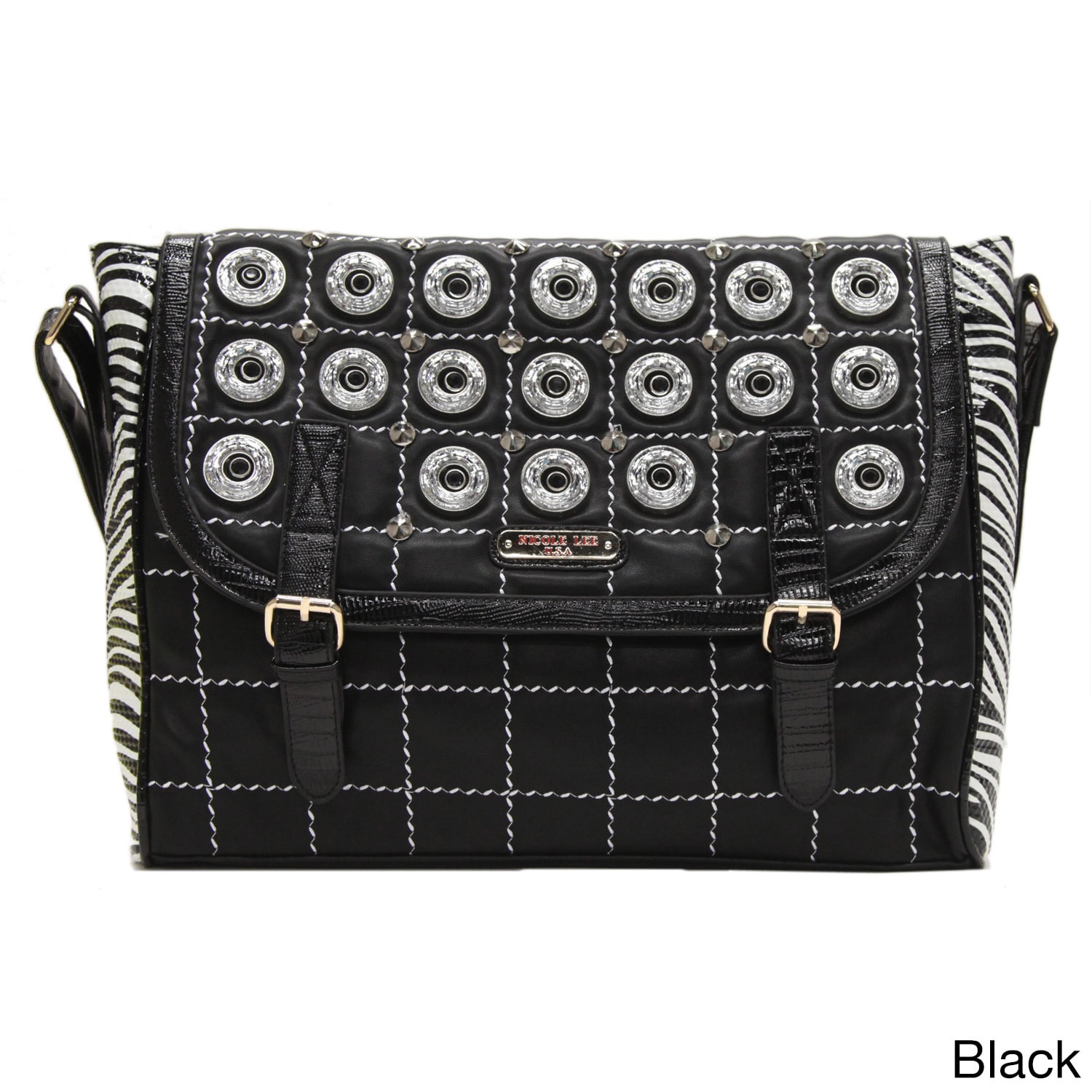 Nicole Lee Minerva Zebra Quilted Embellished Messenger Bag