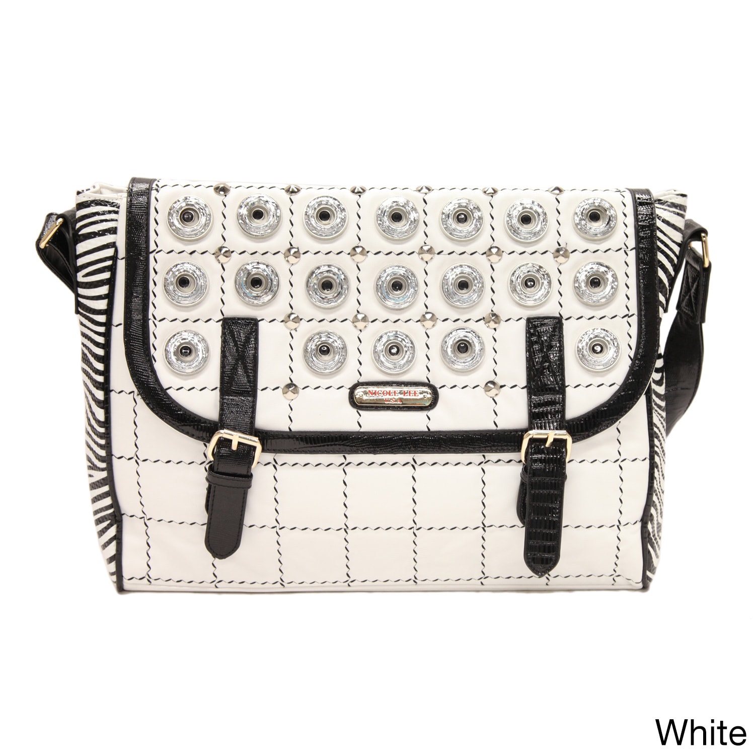 Nicole Lee Minerva Zebra Quilted Embellished Messenger Bag