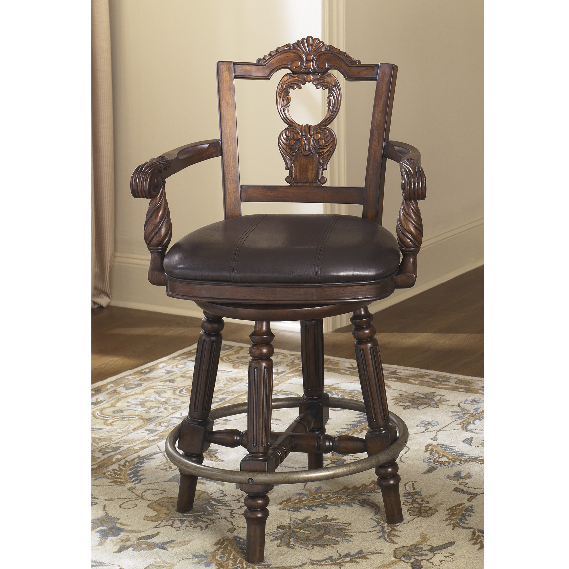 Signature Design By Ashley North Shore Dark Brown Upholstered Swivel Barstool