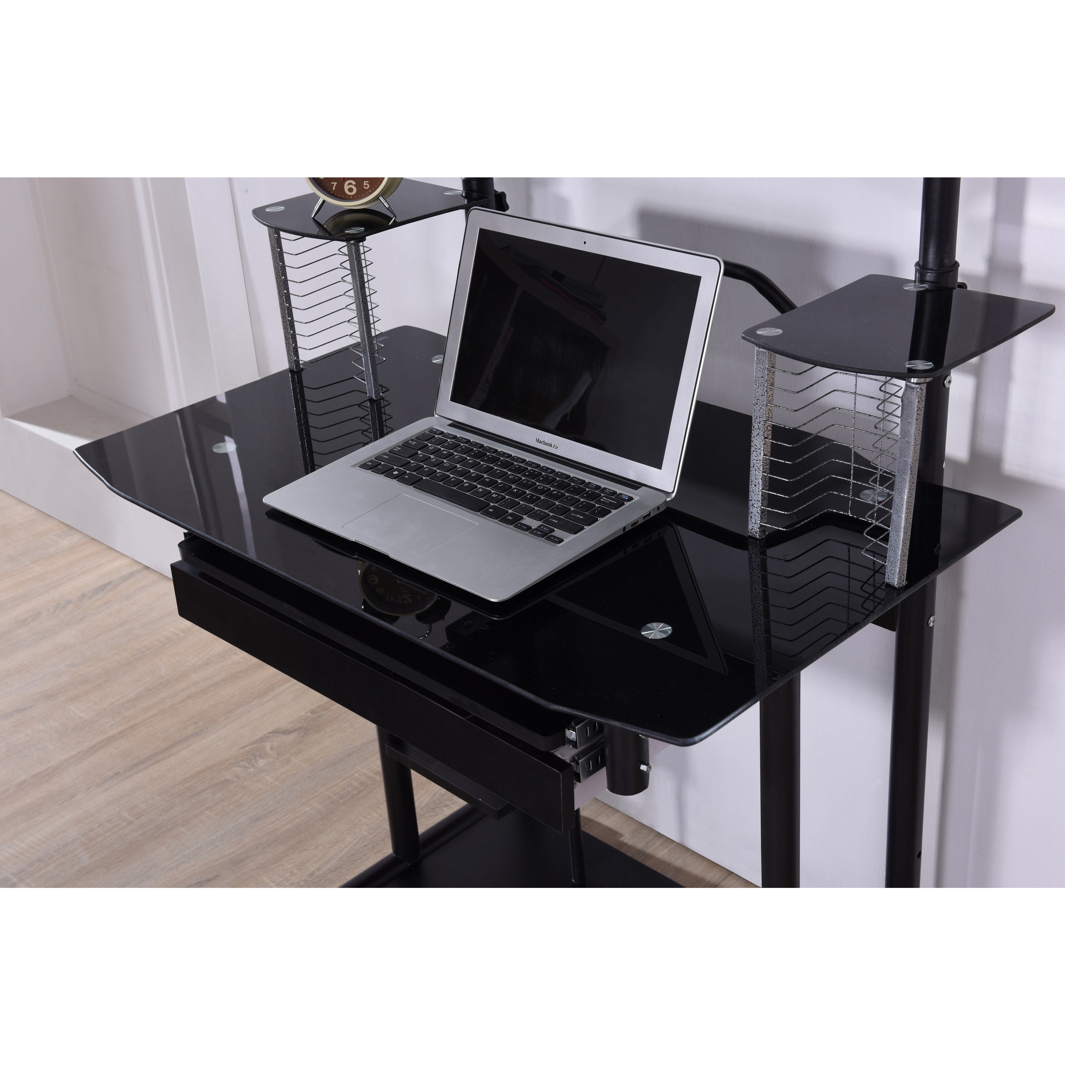 Shop Glass Metal Computer Desk With Pull Out Keyboard Tray