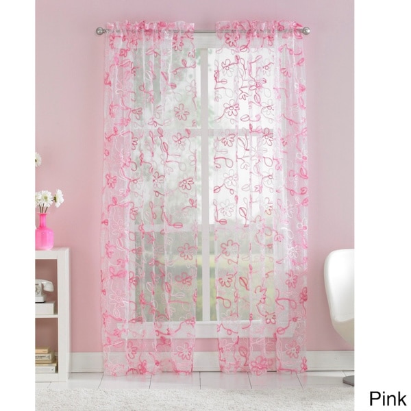 Shop Ribbon Trim Floral Sheer Curtain Panel Pair Free Shipping On   Pink 84 Inch Pink 63 Inch Ribbon Trim Floral Sheer Curtain Panel Pair 5230f04b F1ce 4ccd 9e6e 0f5834ad6e4d 600 