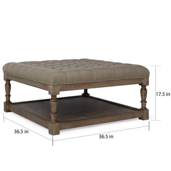 The Gray Barn Creston Beige Linen Tufted Ottoman