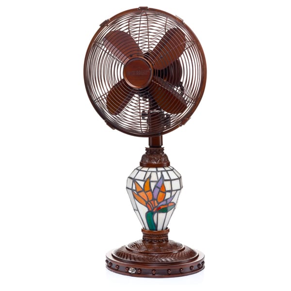 Bird of Paradise Mosaic Glass Table Fan