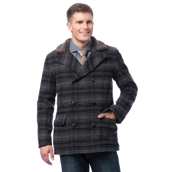 men's plaid peacoat