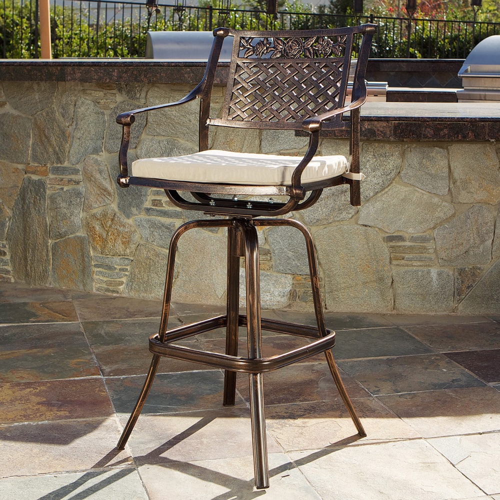 Sebastian Cast Aluminum Barstool with Cushion by Christopher Knight Home