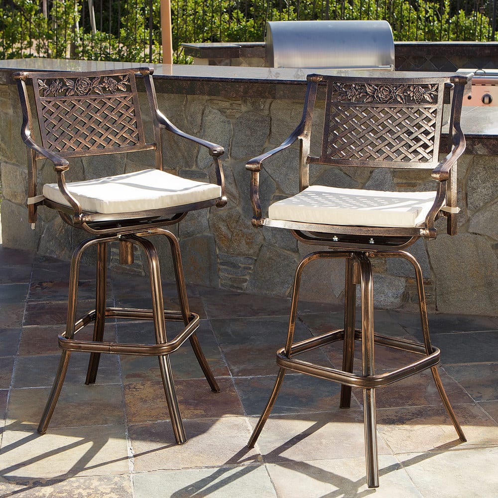 Sebastian Cast Aluminum Swivel Barstools (Set of 2) by Christopher Knight Home