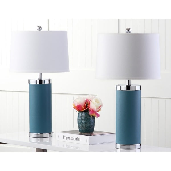 Safavieh Lighting 26-inch Blue Leather Column Table Lamp (Set of 2)