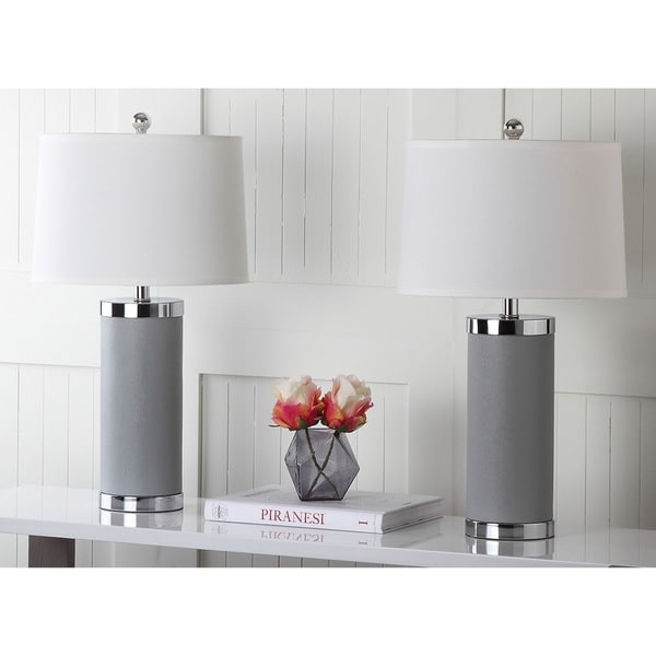Safavieh Lighting 26-inch Grey Leather Column Table Lamp (Set of 2) - 14"x14"x25"