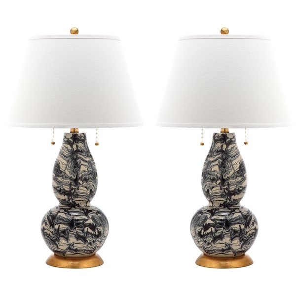Safavieh Lighting 28.5-inch Black and White Color Swirls Glass Table Lamp (Set of 2)