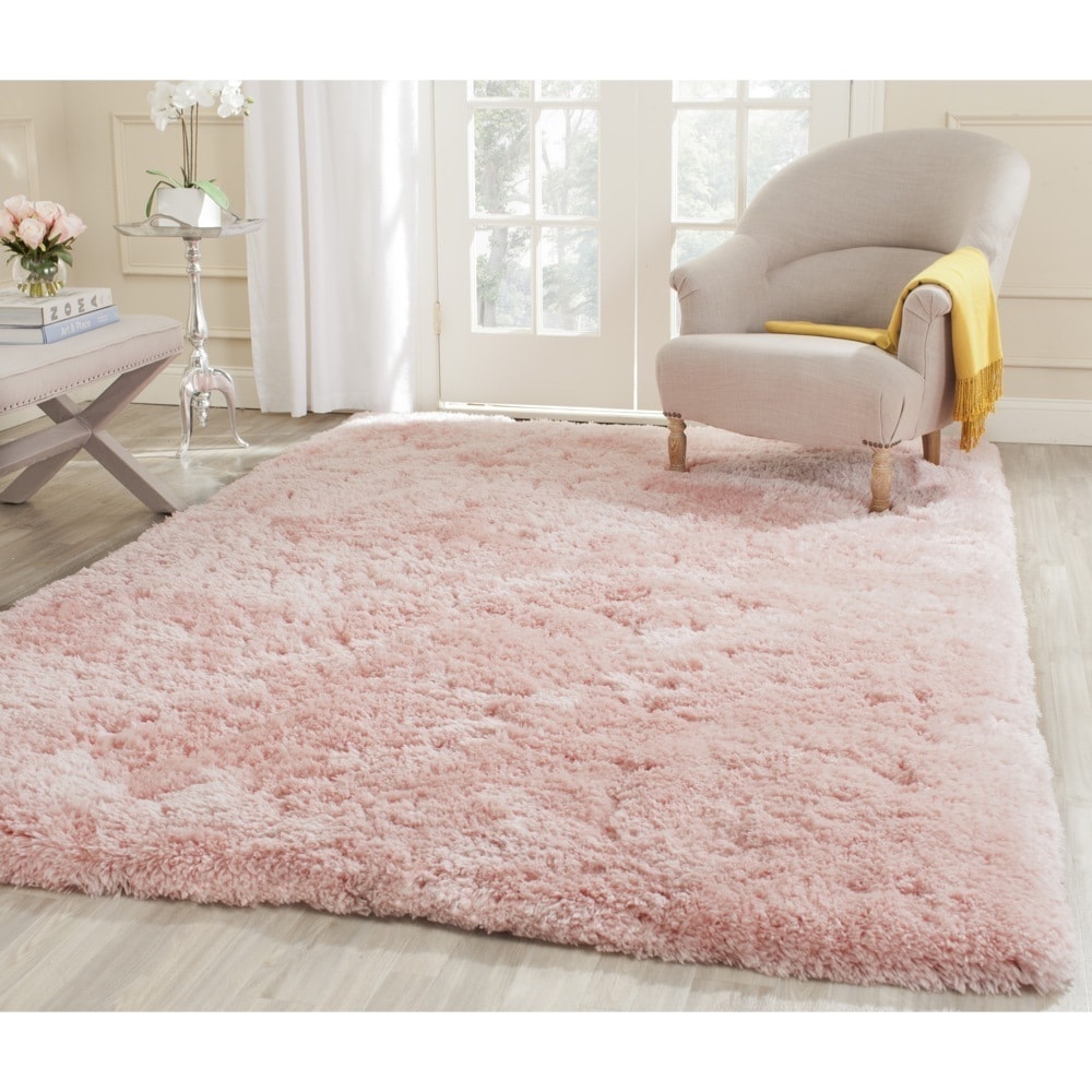 Safavieh Handmade Shag Pink Polyester Rug (76 X 96)