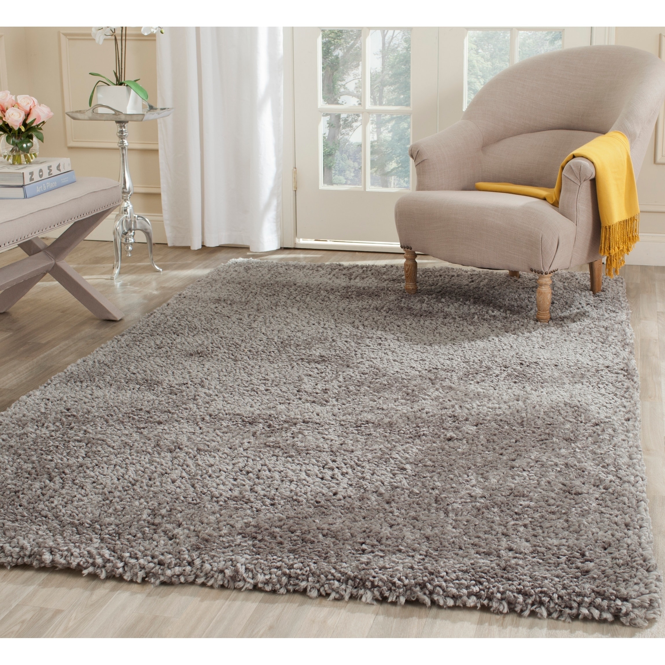 Safavieh Handmade Popcorn Shag Silver Polyester Rug (5 X 8)