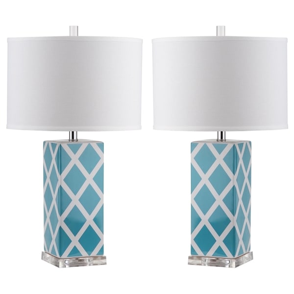 Safavieh Lighting 27-inch Light Blue Garden Lattice Table Lamp (Set of 2)