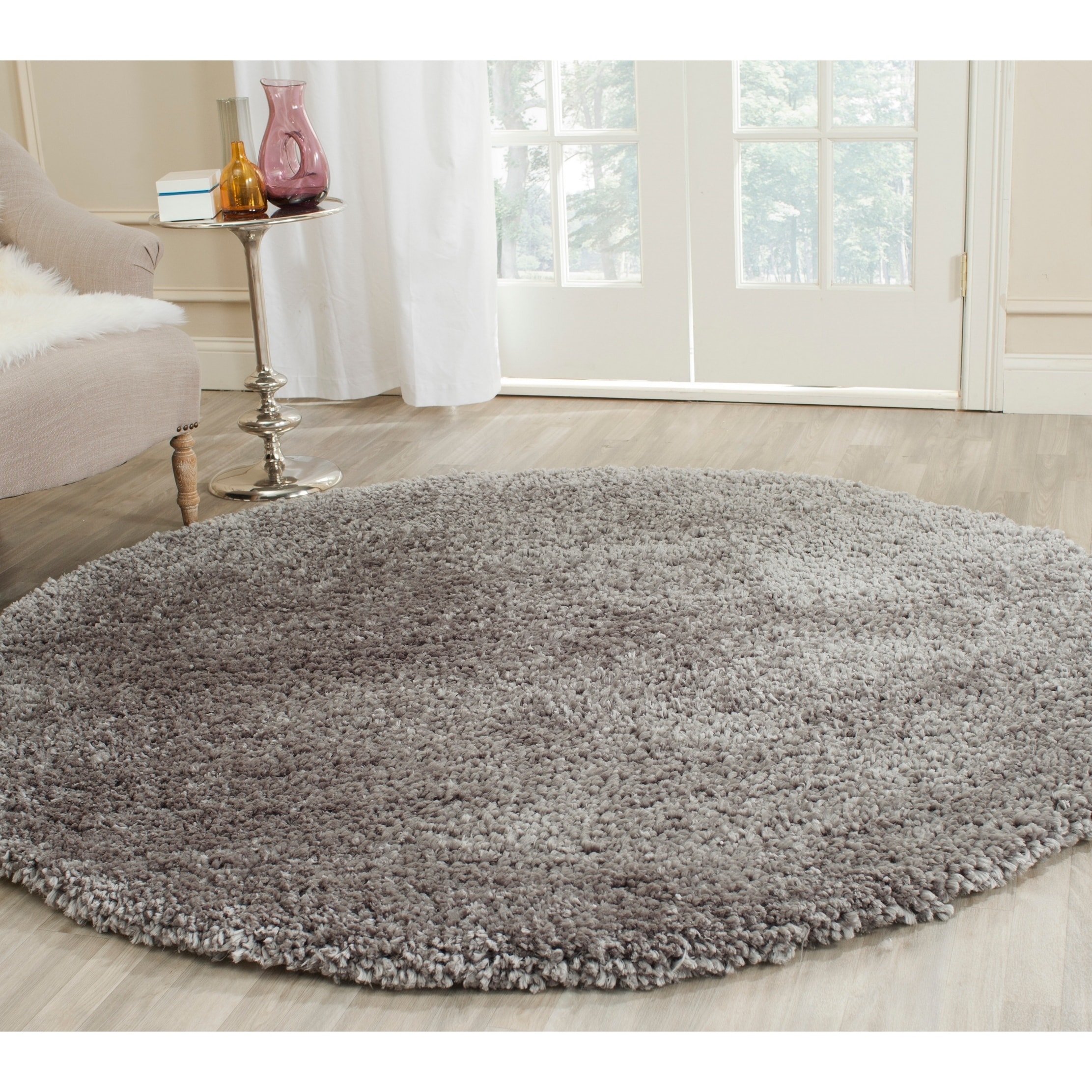 Safavieh Handmade Popcorn Shag Silver Polyester Rug (6 Round)