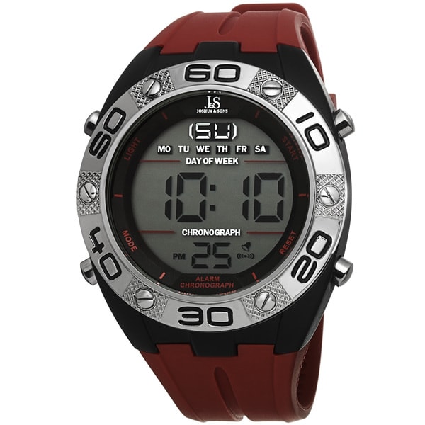 Joshua & Sons Mens Digital Chronograph Silicone Strap Watch