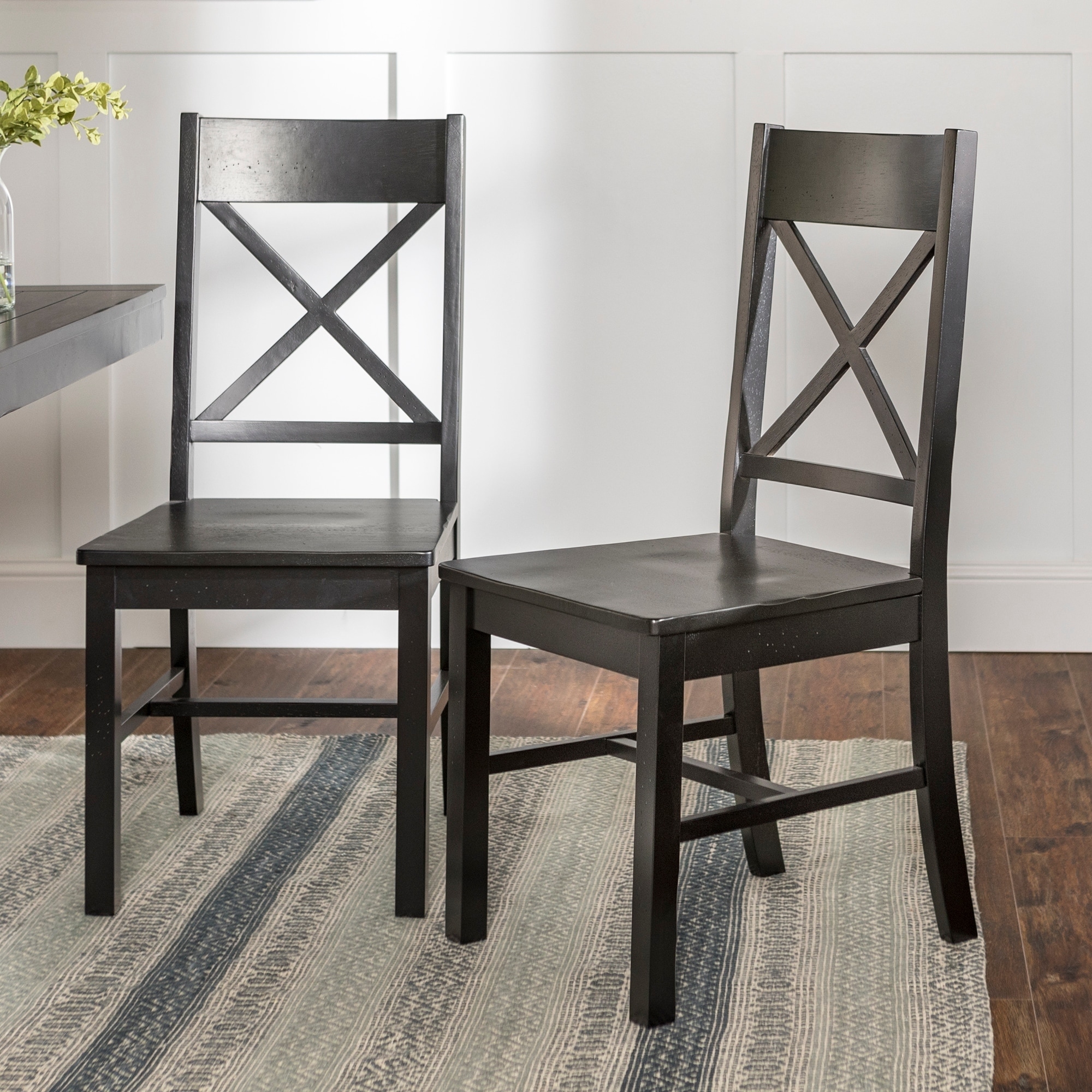 Black Solid Wood Set Of 2 Dining Chairs