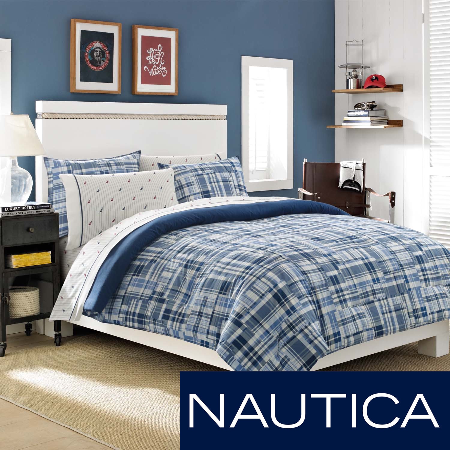 Nautica Newcastle Navy Cotton 3 piece Duvet Cover Set