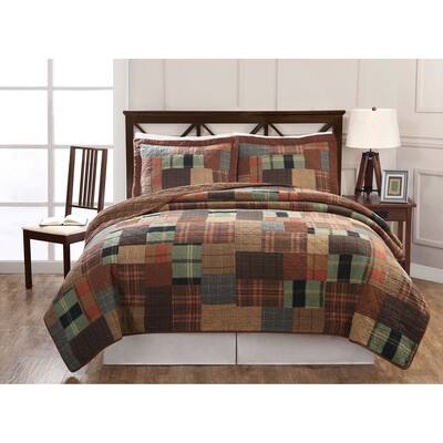 Hand-crafted Jewel Tone Plaid Patchwork Cotton 3-piece Quilt Set