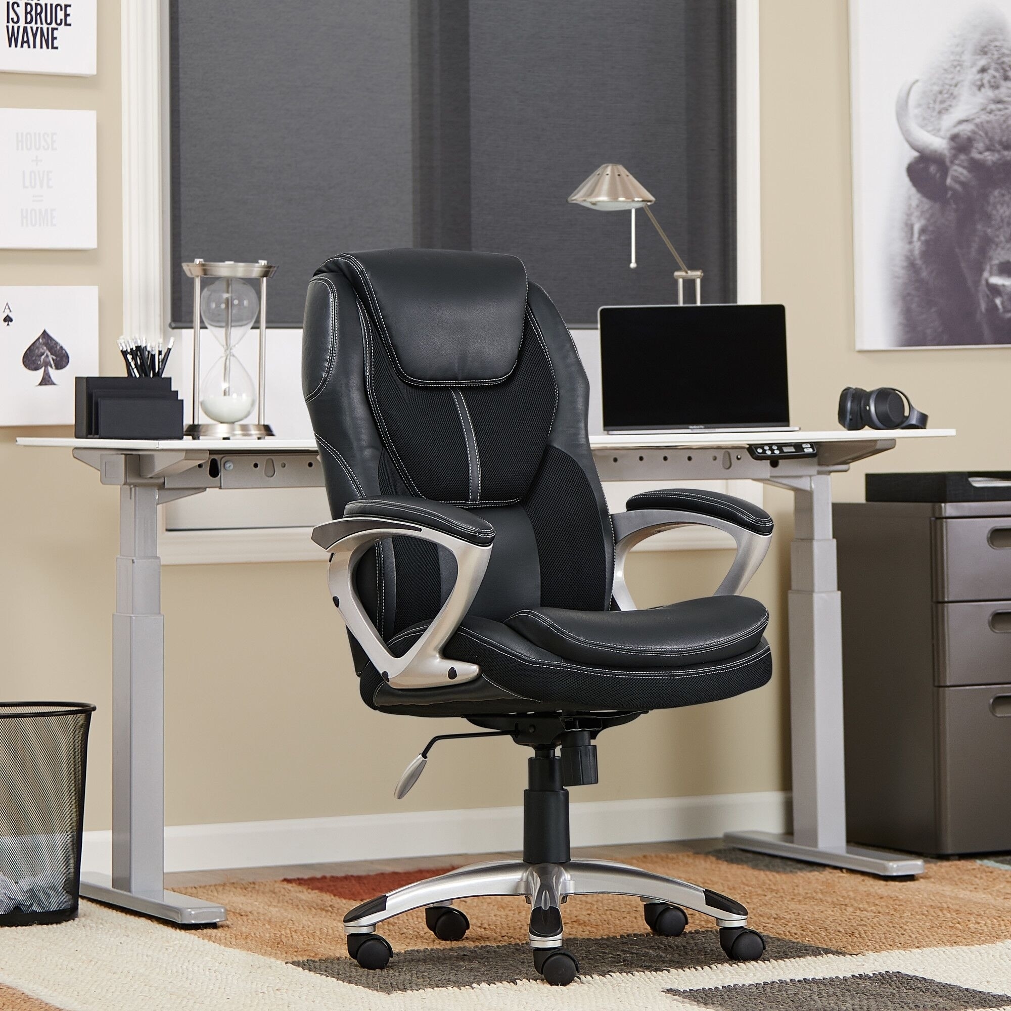 Serta Black Puresoft Faux Leather And Mesh Executive Office Chair