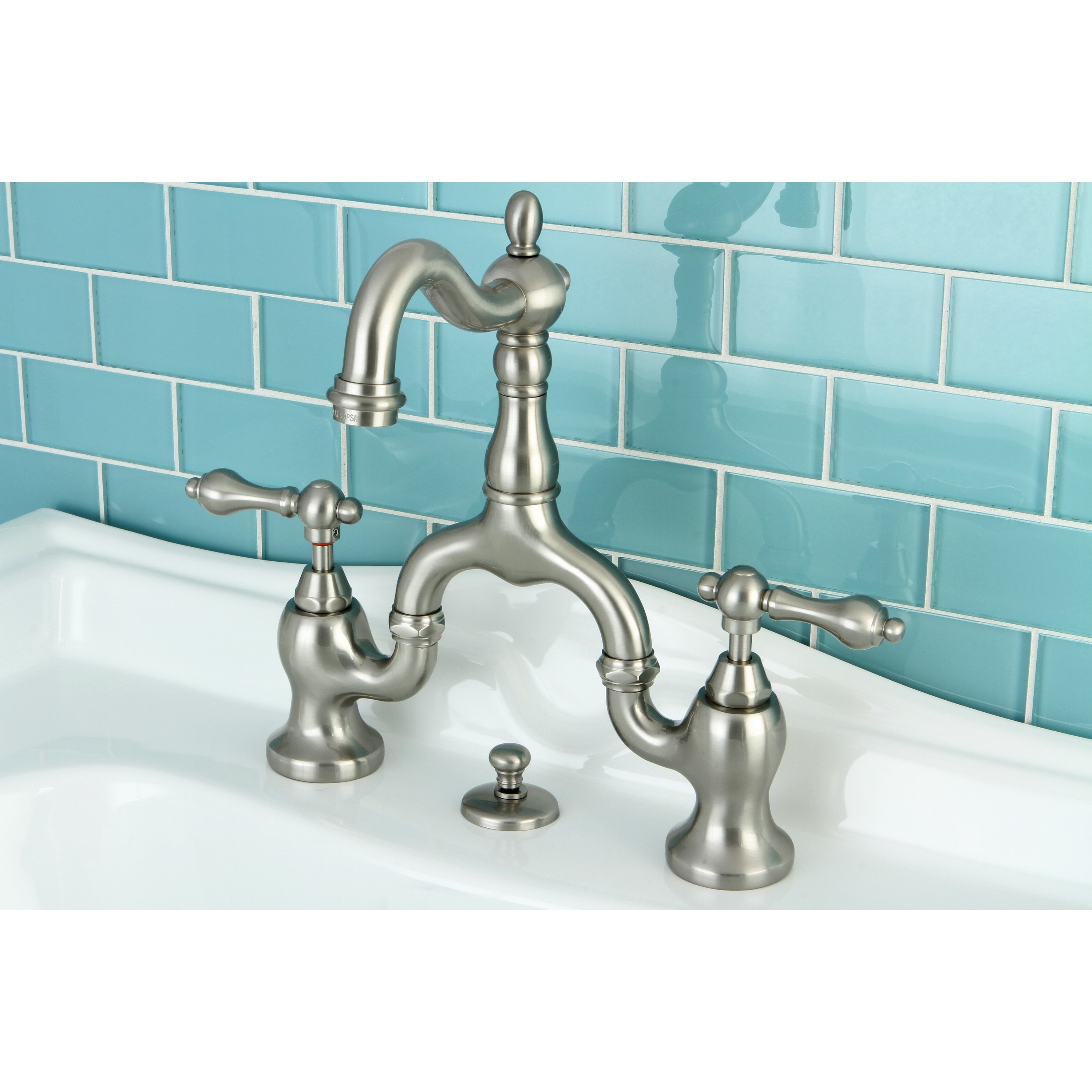 Vintage High spout Satin Nickel Bridge Bathroom Faucet