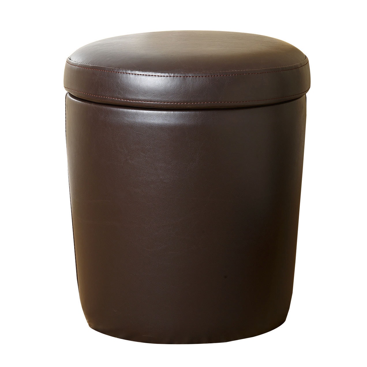 Abbyson Living Dark Brown Hampton Round Leather Storage Ottoman