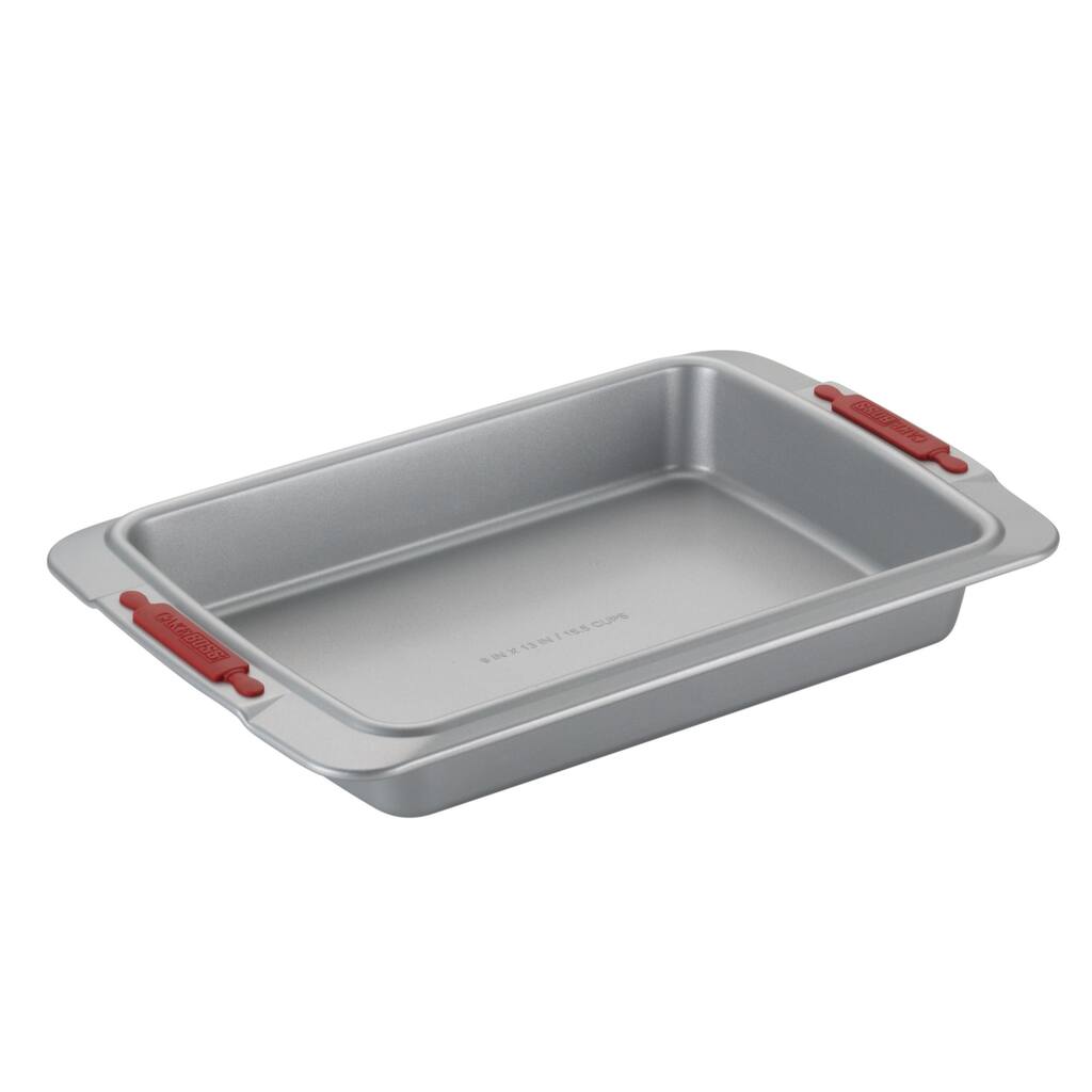 Cake Boss Deluxe Nonstick Bakeware 9 x 13-inch Grey with Red Silicone Grips Cake Pan
