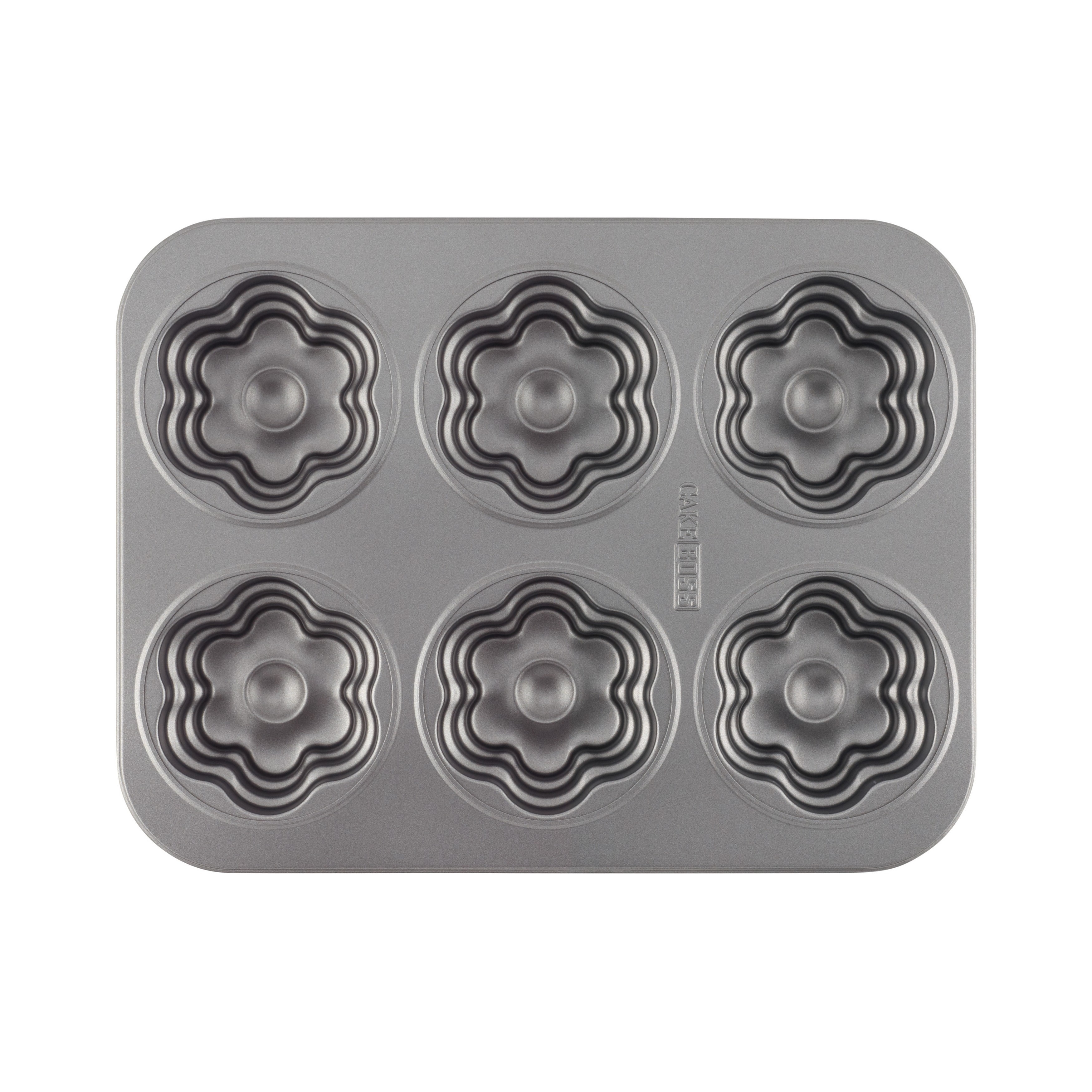 Cake Boss Novelty Bakeware 6-Cup Nonstick Flower Cakelette Pan, Gray