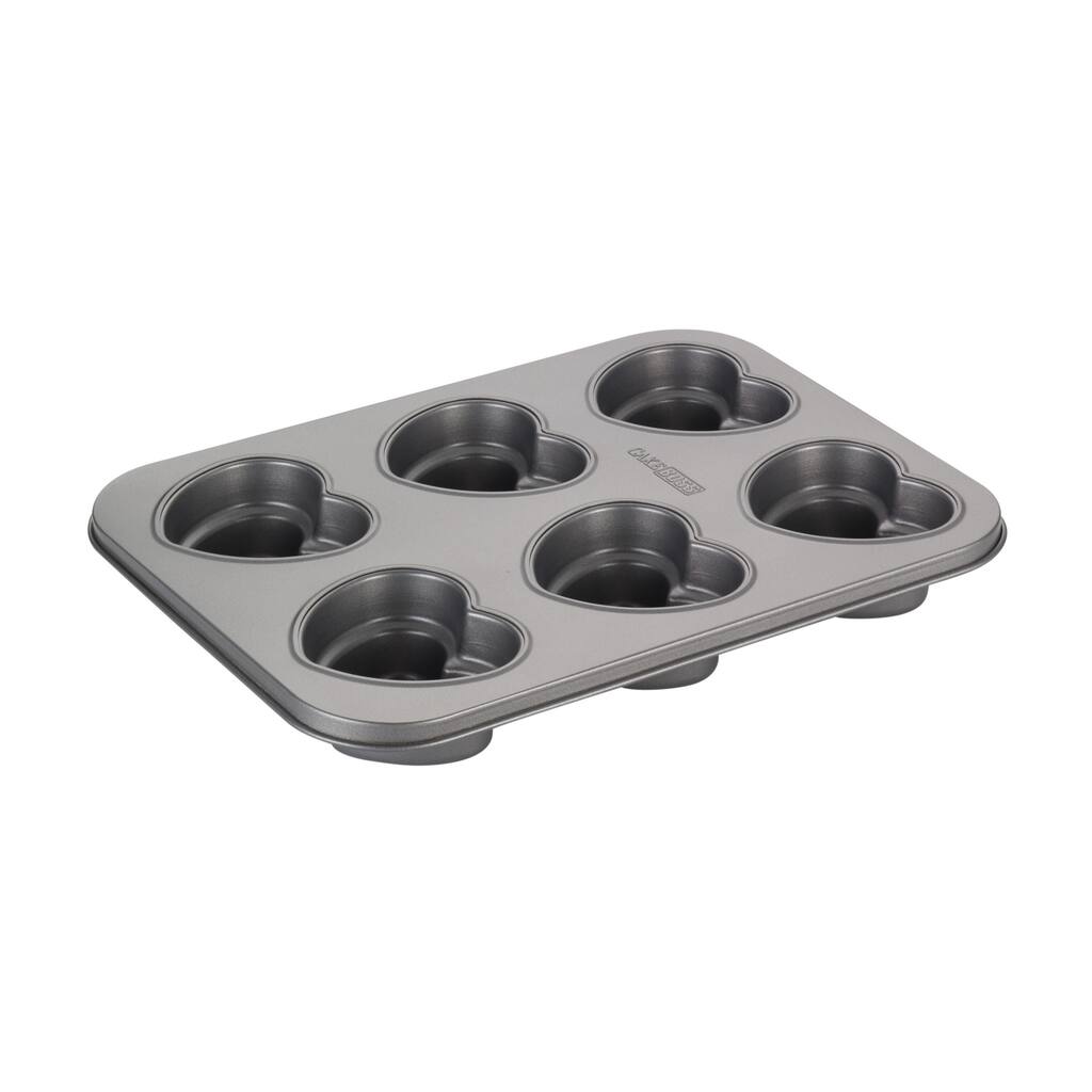Cake Boss Novelty Grey Nonstick Bakeware 6-Cup Heart Cakelette Pan