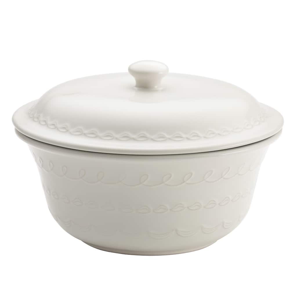 Cake Boss White Icing Serveware 2.5-Quart Stoneware Covered Round Casserole