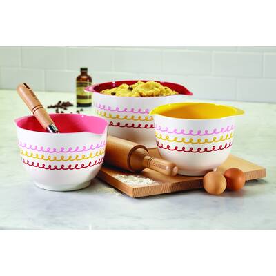 Cake Boss Countertop Accessories 3-Piece Melamine Mixing Bowl Set ('Icing' Pattern)