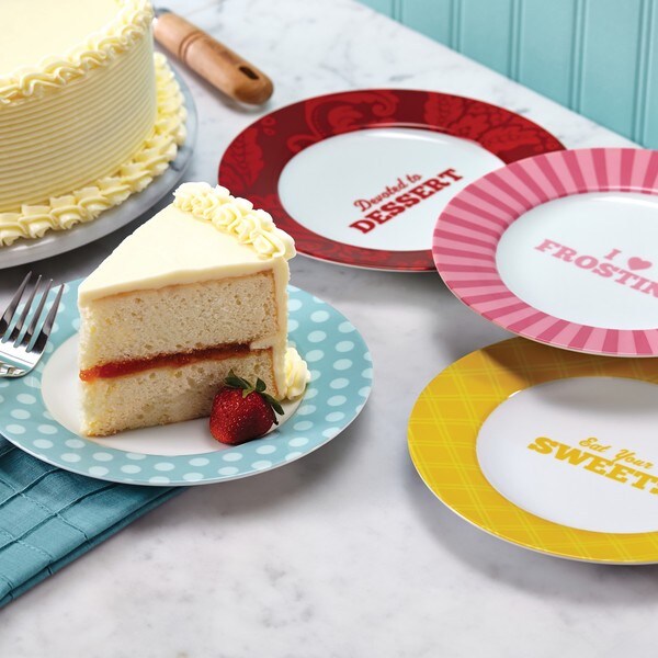 Cake Boss Serveware 4-Piece Porcelain Dessert Plate Set Patterns and Quotes. Opens flyout.