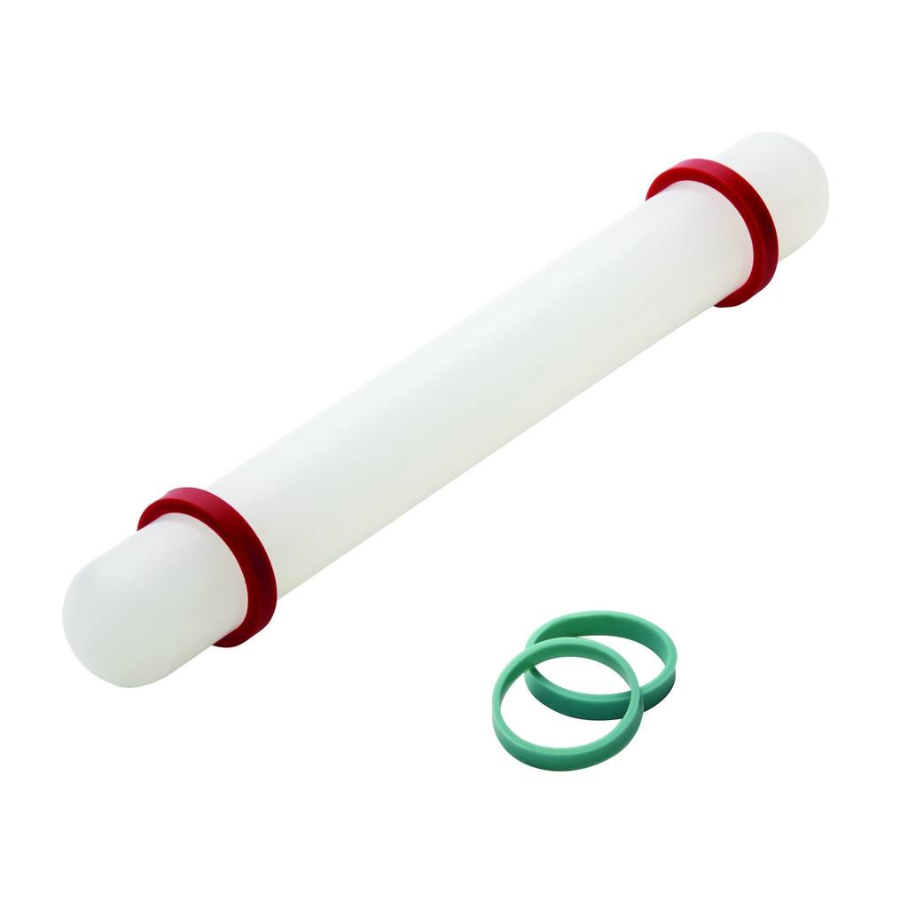 Cake Boss Assorted Decorating Tools 9" Plastic Fondant Rolling Pin with Silicone Guides