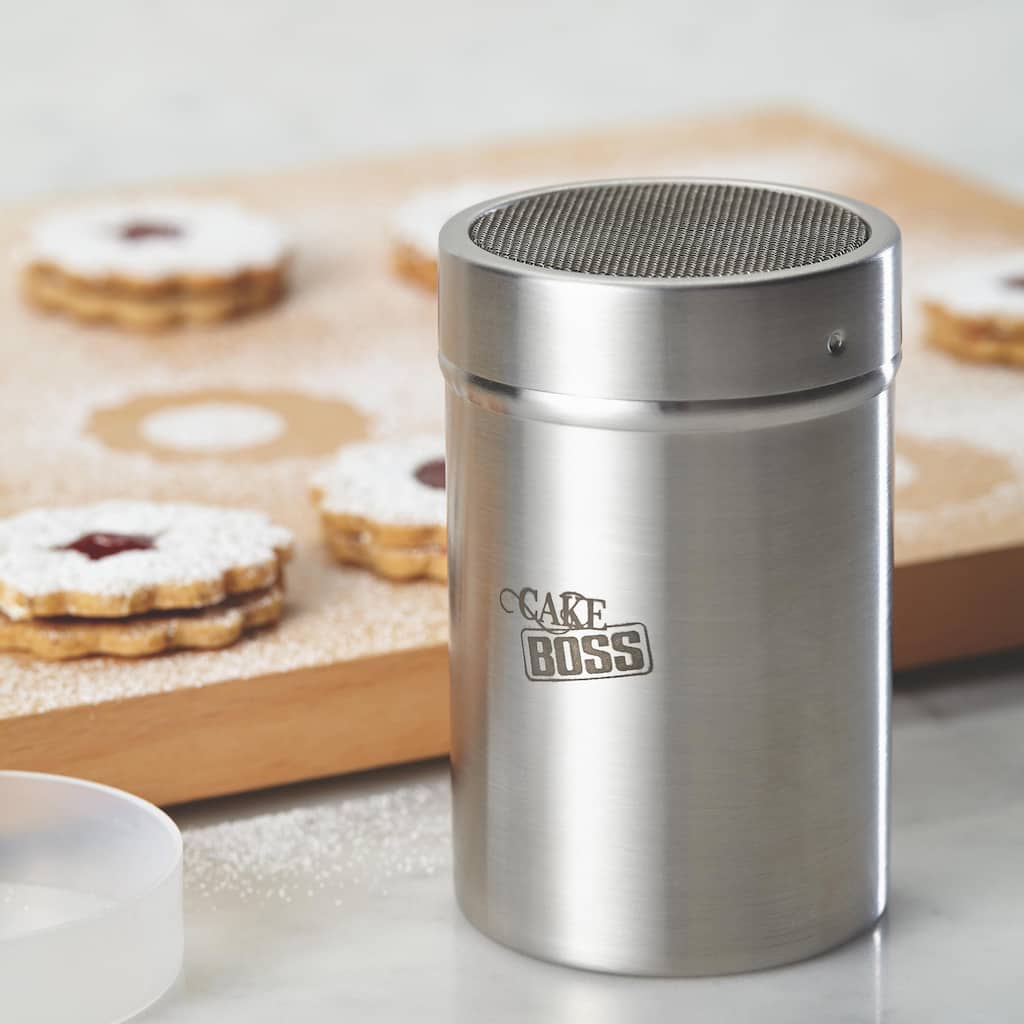 Cake Boss Stainless Steel Tools and Gadgets 1-Cup Powdered Sugar Shaker with Plastic Lid