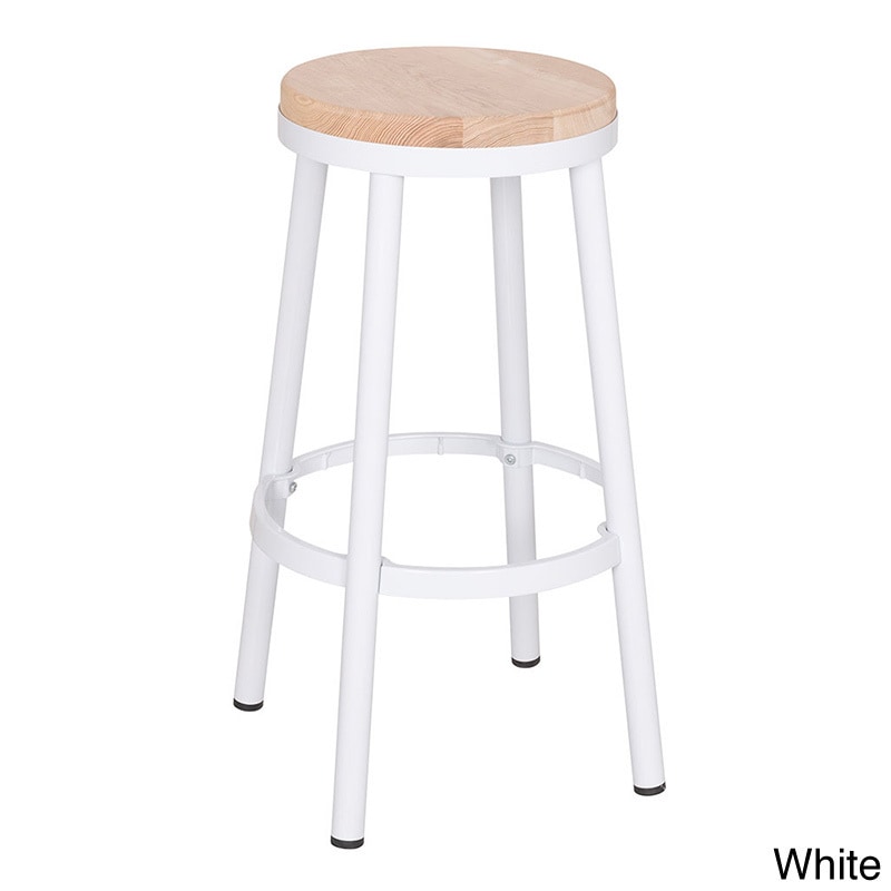 Modern 30 inch Round Backless Metal Barstool With Footrest