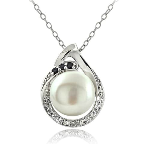 Glitzy Rocks Sterling Silver Pearl and Gemstone Teardrop Necklace
